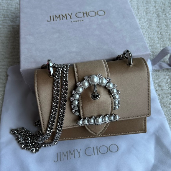 Jimmy Choo Cheri Mini Paris Champagne Satin Bag NEW - Picture 1 of 10
